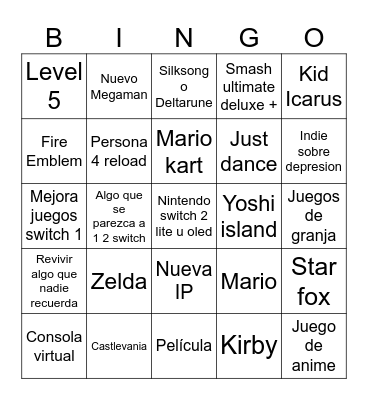Nintendo direct Bingo Card