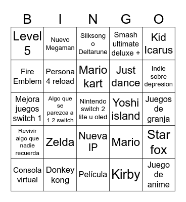 Nintendo direct Bingo Card