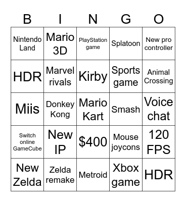 Nintendo Switch 2 Bingo Card
