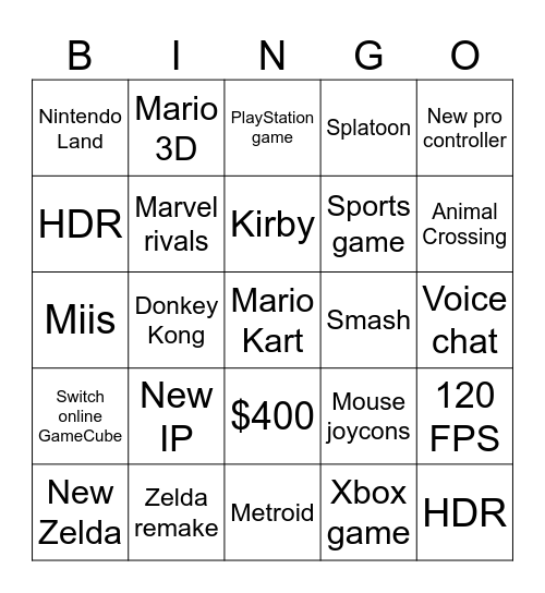 Nintendo Switch 2 Bingo Card