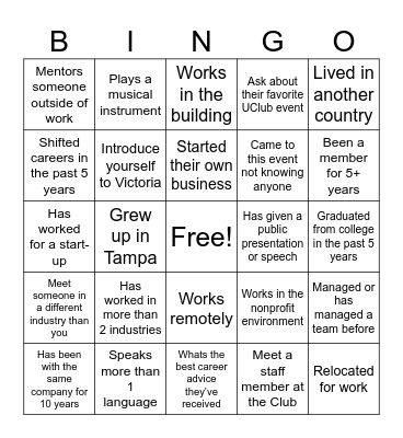 University Club Bingo Card