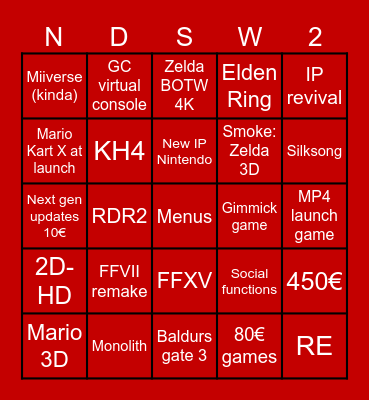Switch 2 Direct Bingo Card