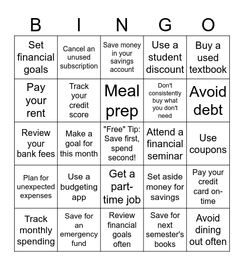 Budgeting Bingo! Bingo Card