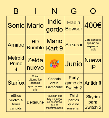Switch 2 Bingo Card