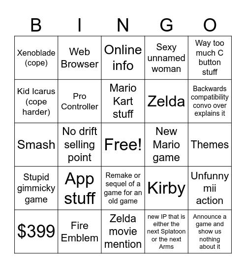Switch 2 Bingo Card