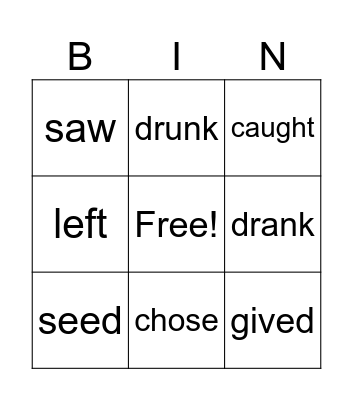 irregular verbs Bingo Card