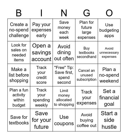 Budgeting Bingo! Bingo Card