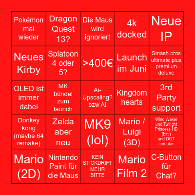 Lukas tolle Nintendo ideen Bingo Card