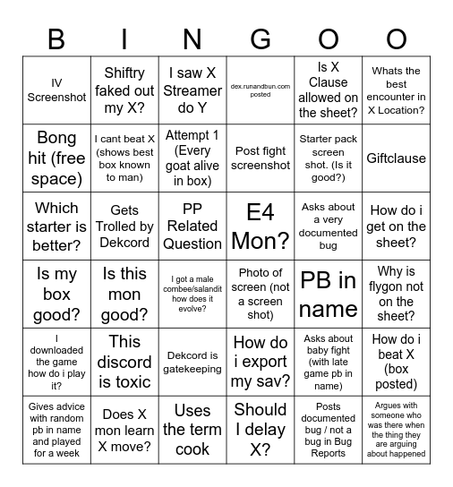 Newcomer Bingo Card