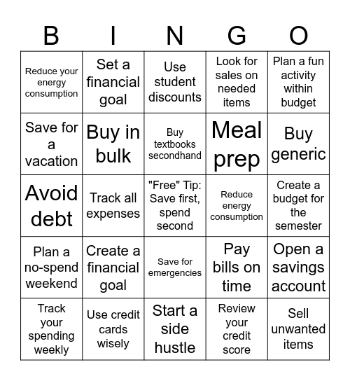Budgeting Bingo! Bingo Card