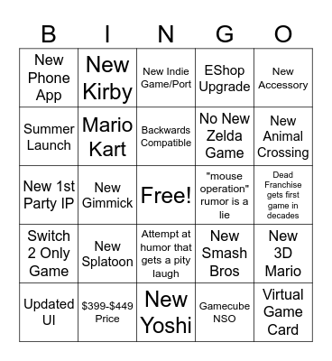 Switch 2 Bingo Card