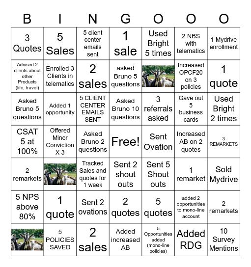 G.O.A.T. Bingo Card
