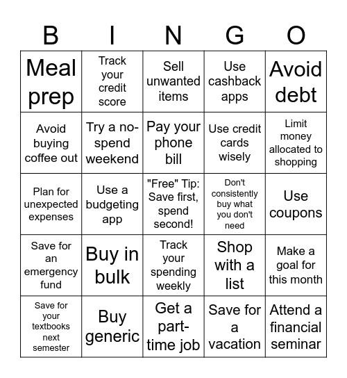Budgeting Bingo! Bingo Card