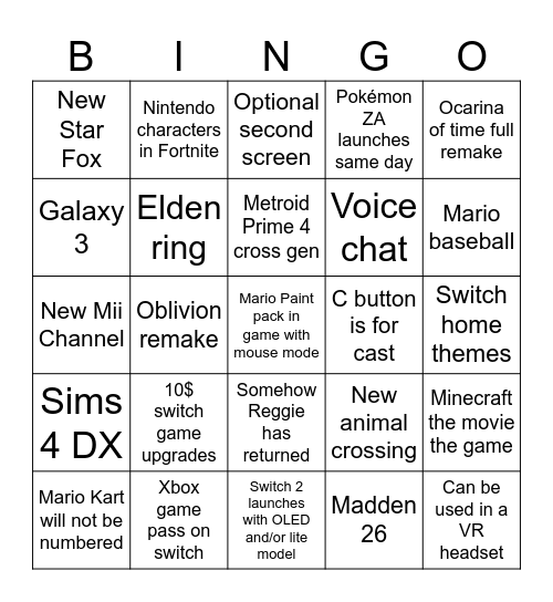 Untitled Bingo Card