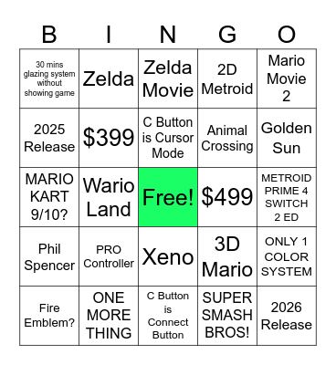 SWITCH 2 BOYS EDITION Bingo Card