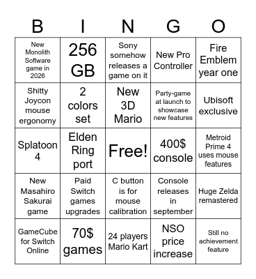 Switch 2 Direct Bingo Card