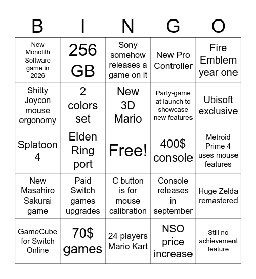 Switch 2 Direct Bingo Card
