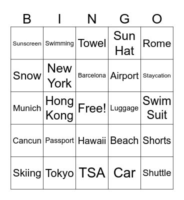ASD Travel Bingo Card