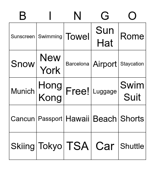 ASD Travel Bingo Card