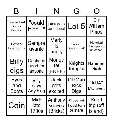 Curse of Oak Island Bingo Card