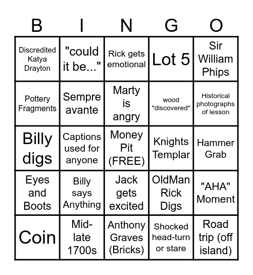 Curse of Oak Island Bingo Card