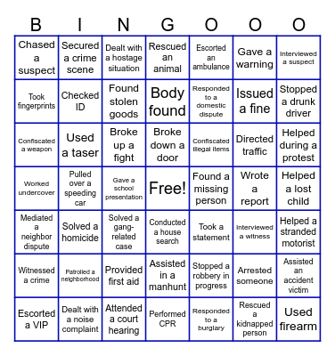 🚓 Police bingo 🚨 Bingo Card