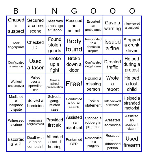 🚓 Police bingo 🚨 Bingo Card