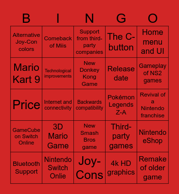 Nintendo Switch 2 Presentation Bingo Card Bingo Card