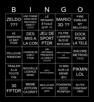 NINTENDO DIRECT Bingo Card