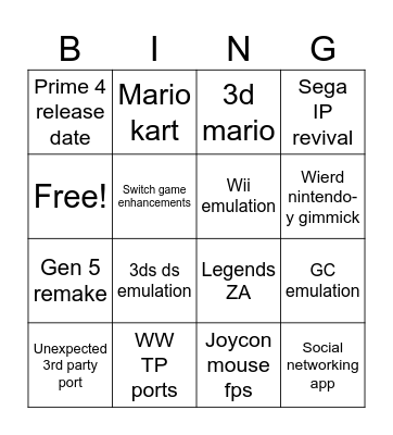 Switch 2 direct Bingo Card