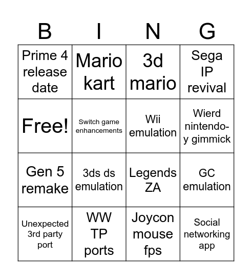 Switch 2 direct Bingo Card