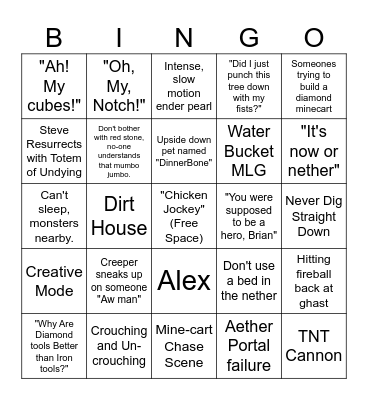 Minecraft Movie Bingo Card