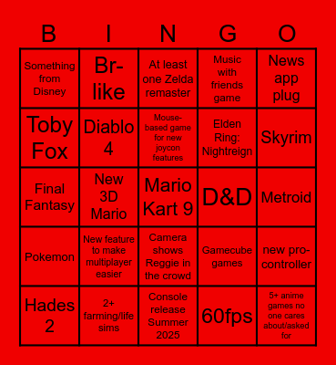 Switch 2 Direct Bingo Card