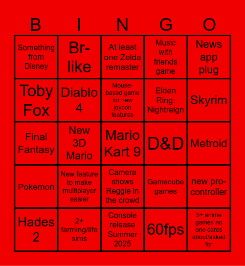 Switch 2 Direct Bingo Card