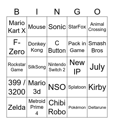 Nintendo Switch 2Direct Bingo Card
