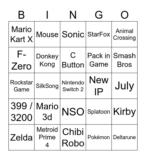Nintendo Switch 2Direct Bingo Card