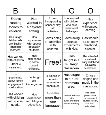 Early Childhood Bingo Card