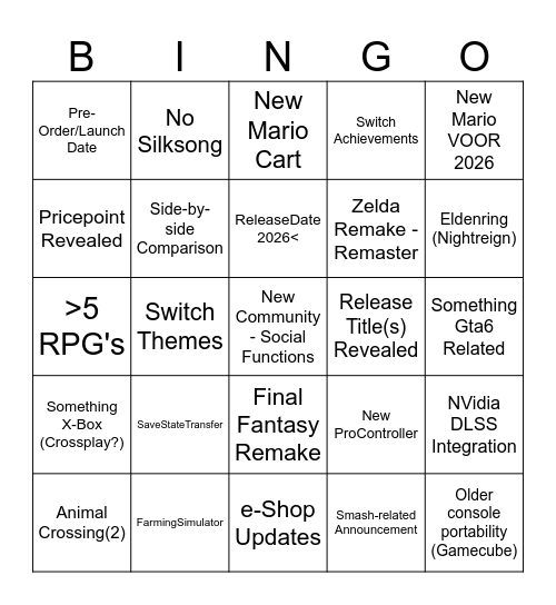 Switch 2 Direct Bingo Card