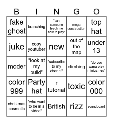 Gorilla tag Bingo Card