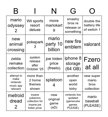 gamer 2025 Bingo Card