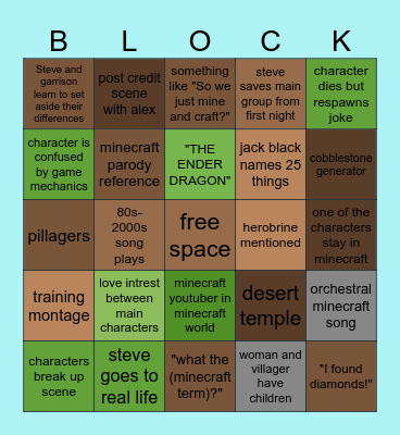 minecraft movie bingo Card