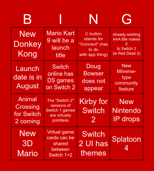 Switch 2 Direct (april 2025) Bingo Card