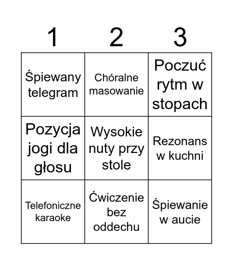Wokalne Bingo Card