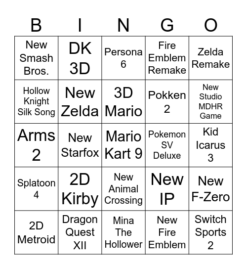Switch 2 Direct Bingo Card