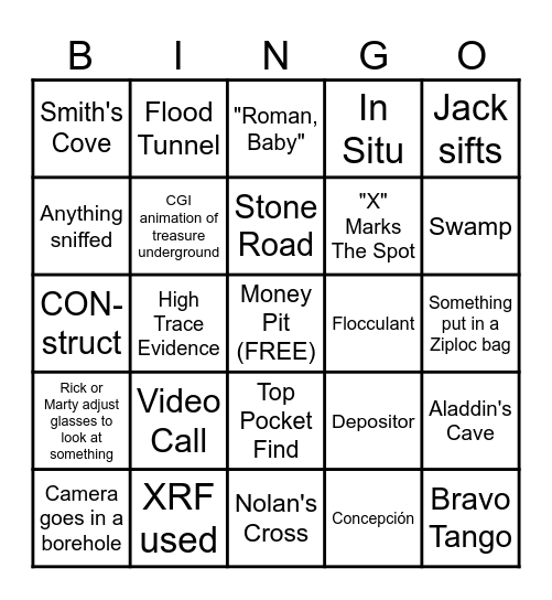 Curse of Oak Island Bingo Card