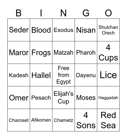 Passover Bingo Card