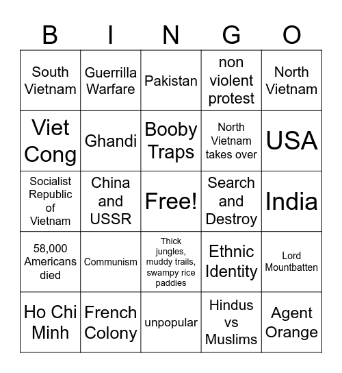 Independence From Colonialism Bingo Card