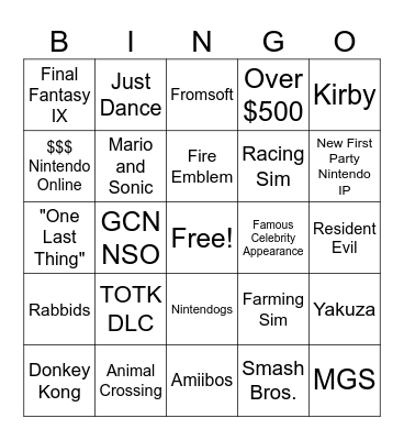 Nintendo Switch 2 Bingo Card