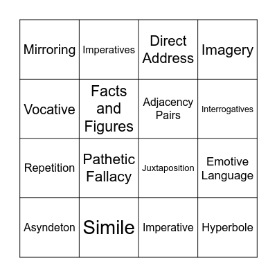 Techniques Bingo Card
