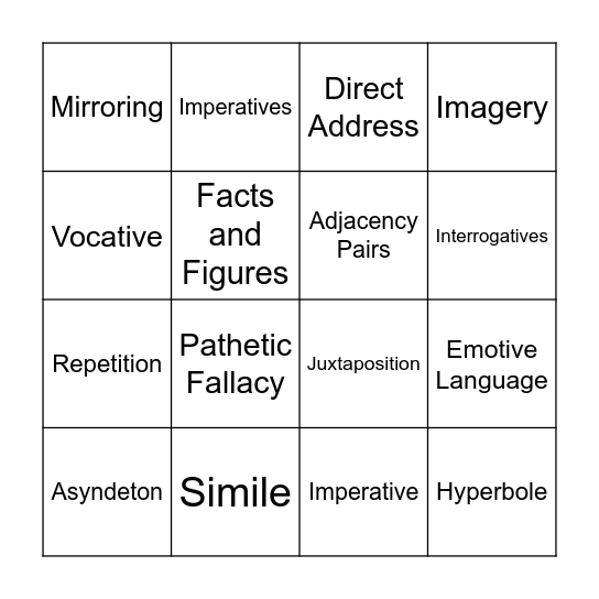 Techniques Bingo Card